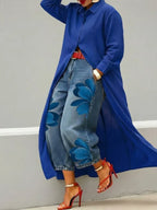 Women's Shirt Dress and Floral Jeans Two-Piece Set for Easy Layering