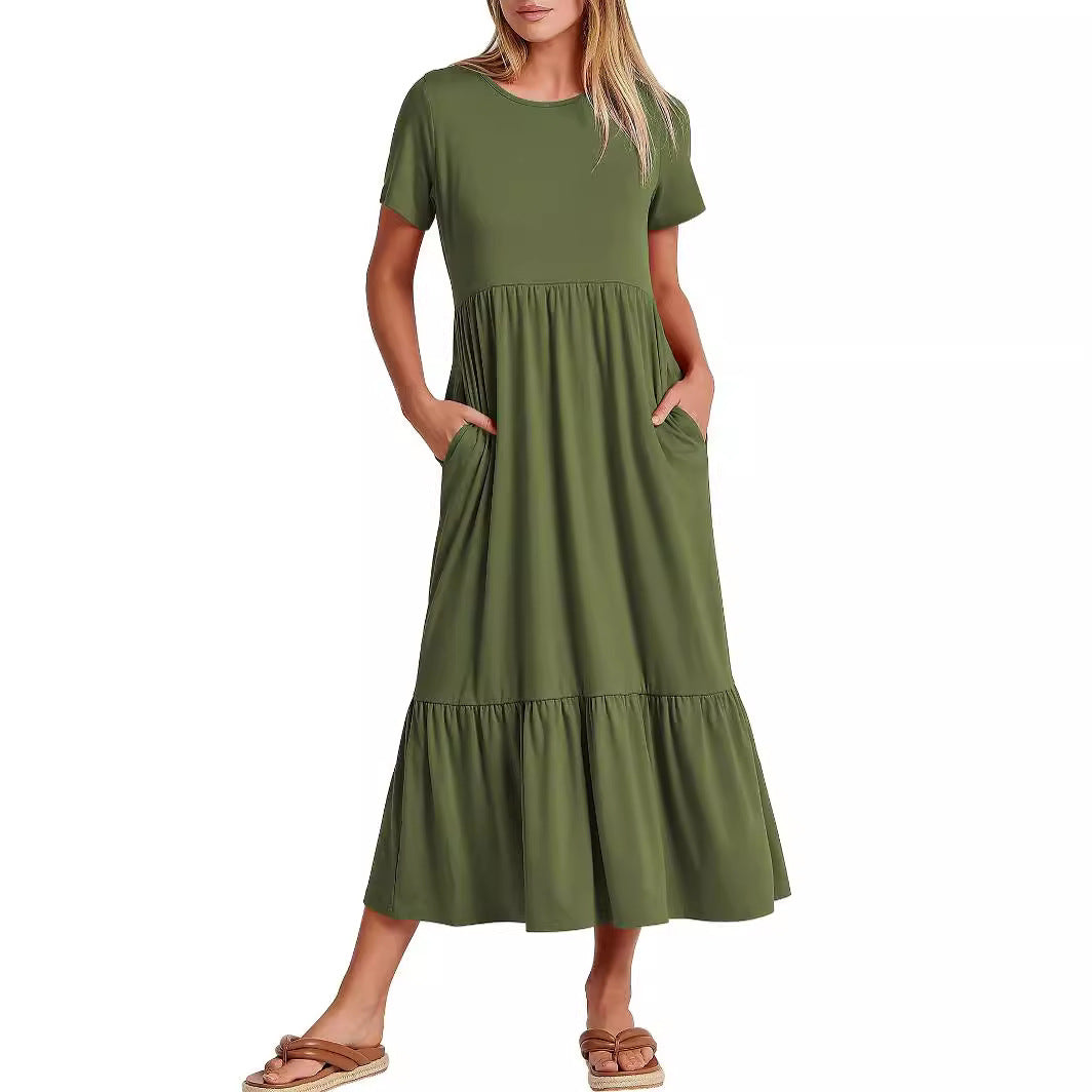 Women's Casual Round Neck Ruffle Dress