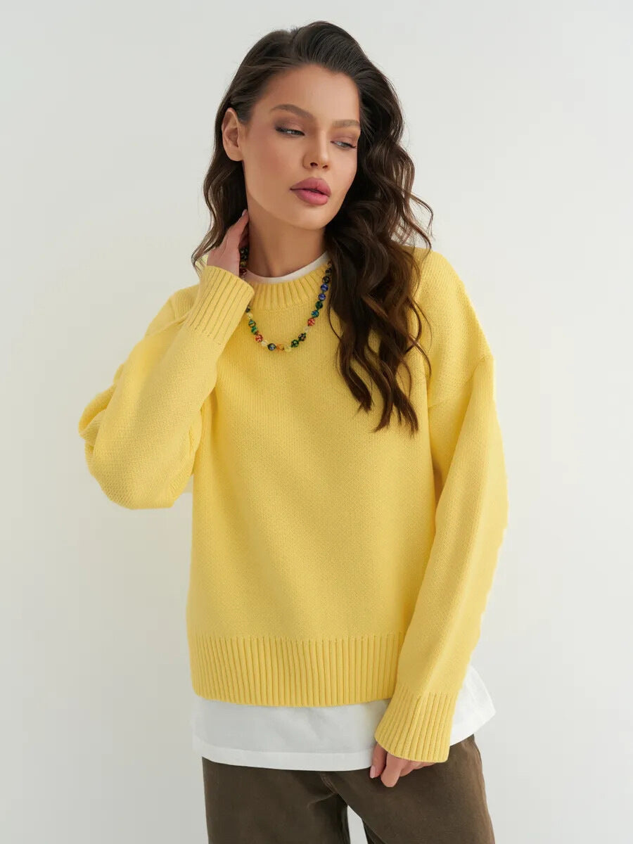 Relaxed Fit Ribbed Knit Crewneck Pullover Sweater