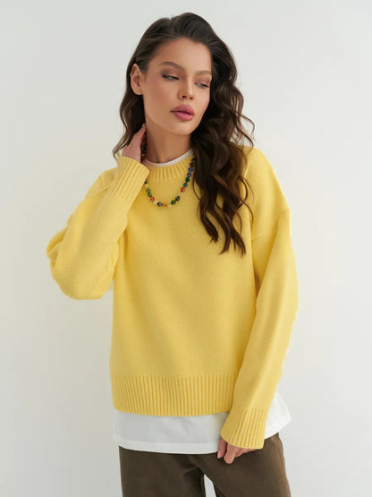 Relaxed Fit Ribbed Knit Crewneck Pullover Sweater