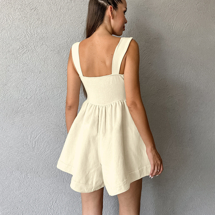 Women's Sleeveless Jumpsuit Large Linen Khaki