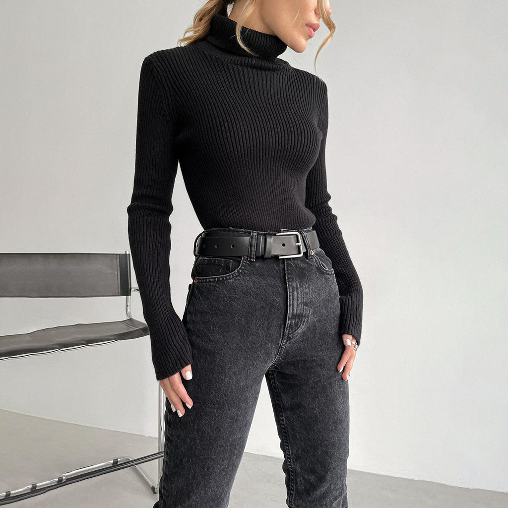 Women's Premium Ribbed Turtleneck Sweater - Slim Fit Long Sleeve Knit Pullover
