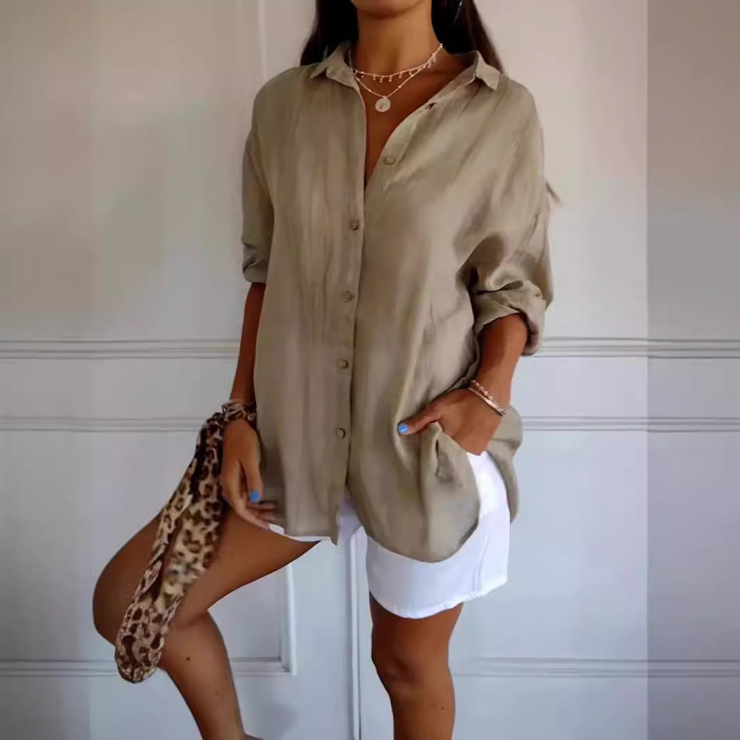 Casual Lapel Long Sleeve Pleated Shirt