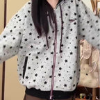 American-style Retro Streetwear Star-print Cardigan Hoodie