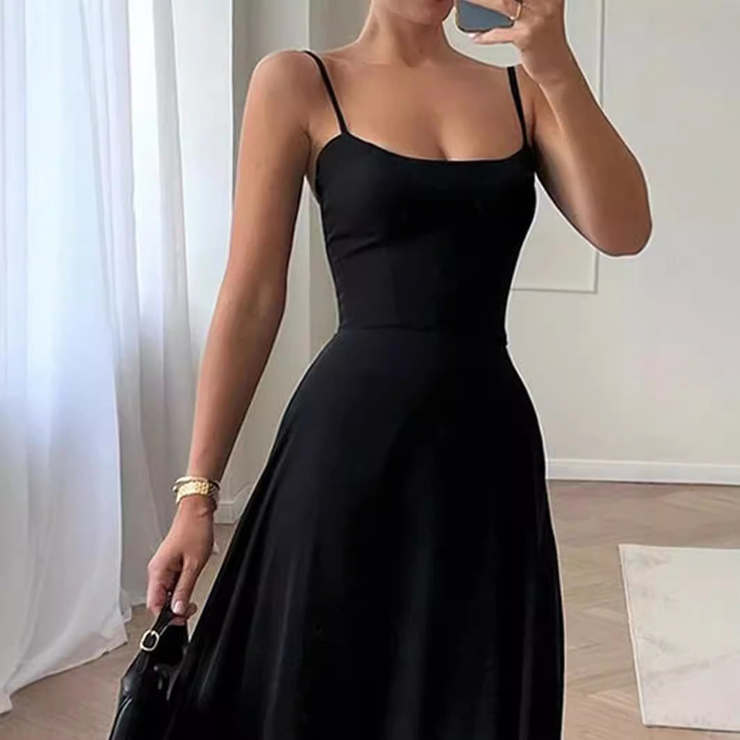 Women's Solid Black Swing Ball Dress