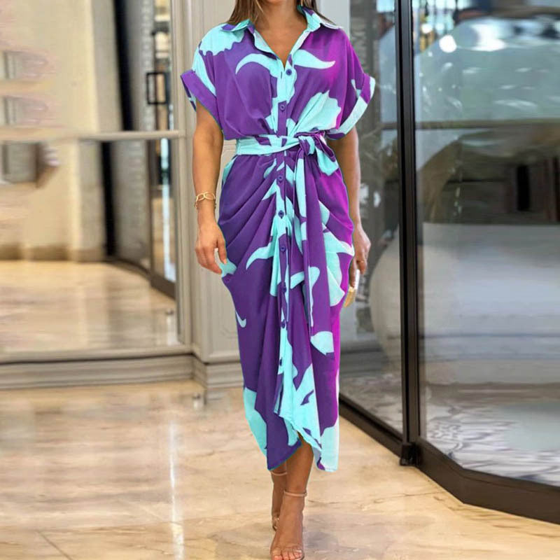 Women's Button-Front Shirt Dress with Belt
