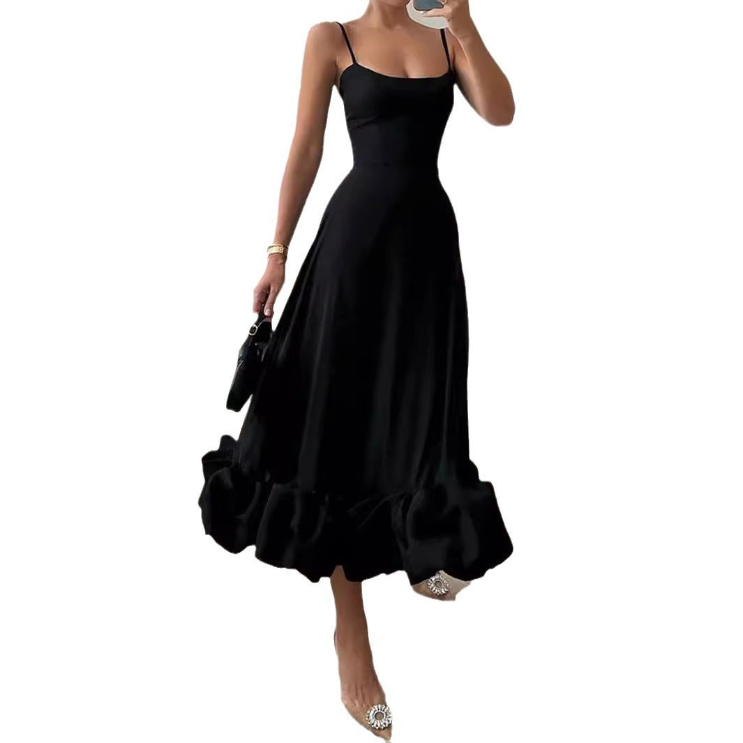 Women's Solid Black Swing Ball Dress