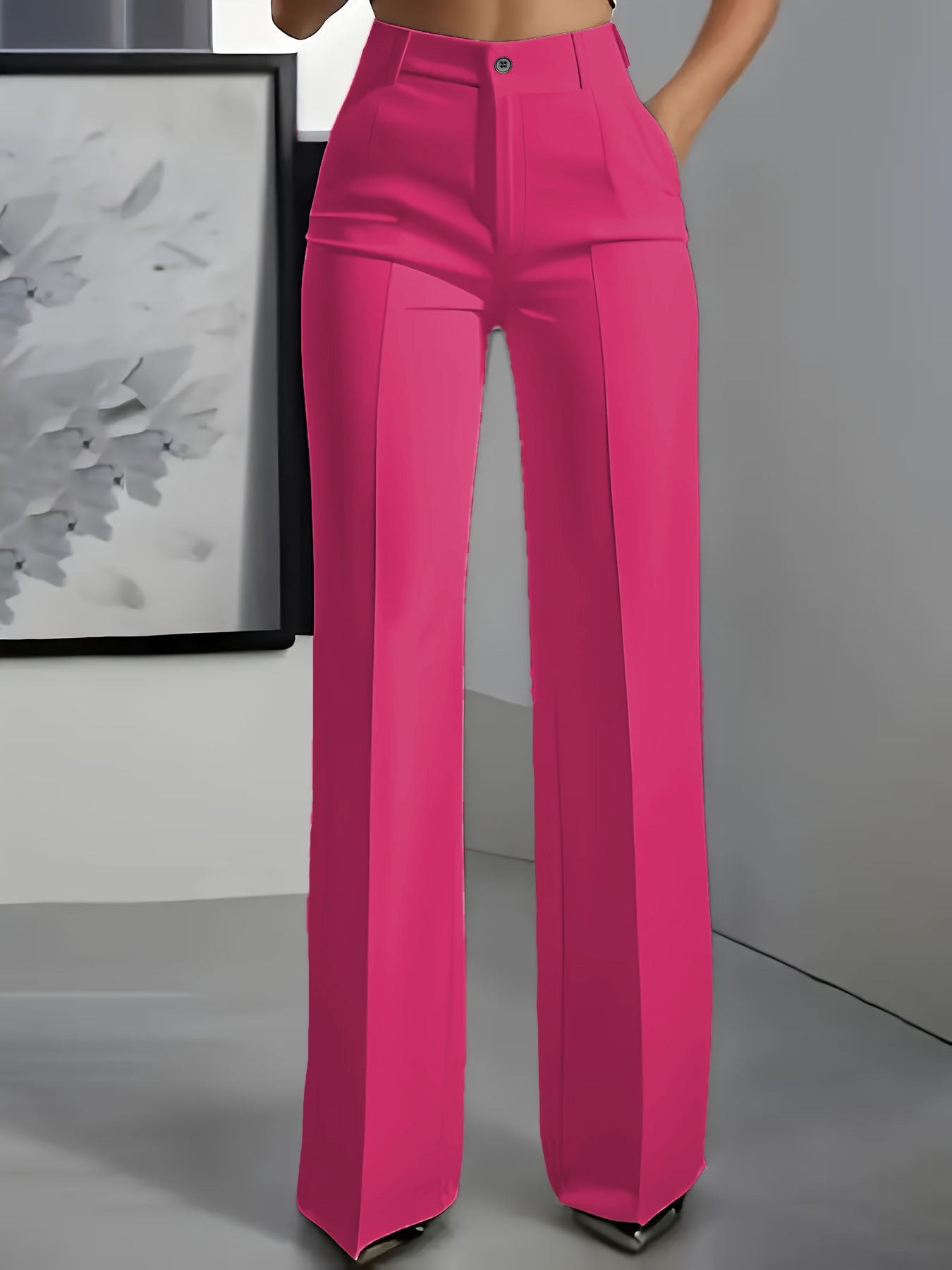 Luxe White High-Waist Wide Leg Minimalist Trousers