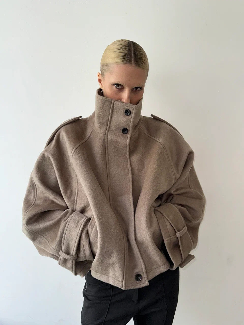 Women’s Short Wool-Blend Zip-Up Jacket