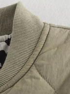 Quilted Women's Jacket with Stand Collar and Leopard Print Lining