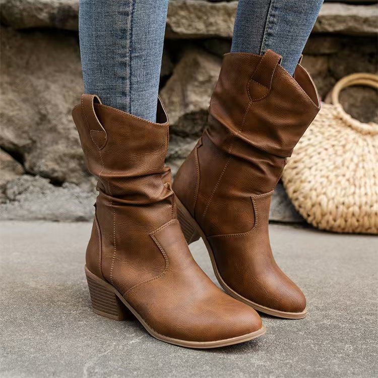 Fashion Western Denim Style Retro Cloth Cover Fashion Boots Women