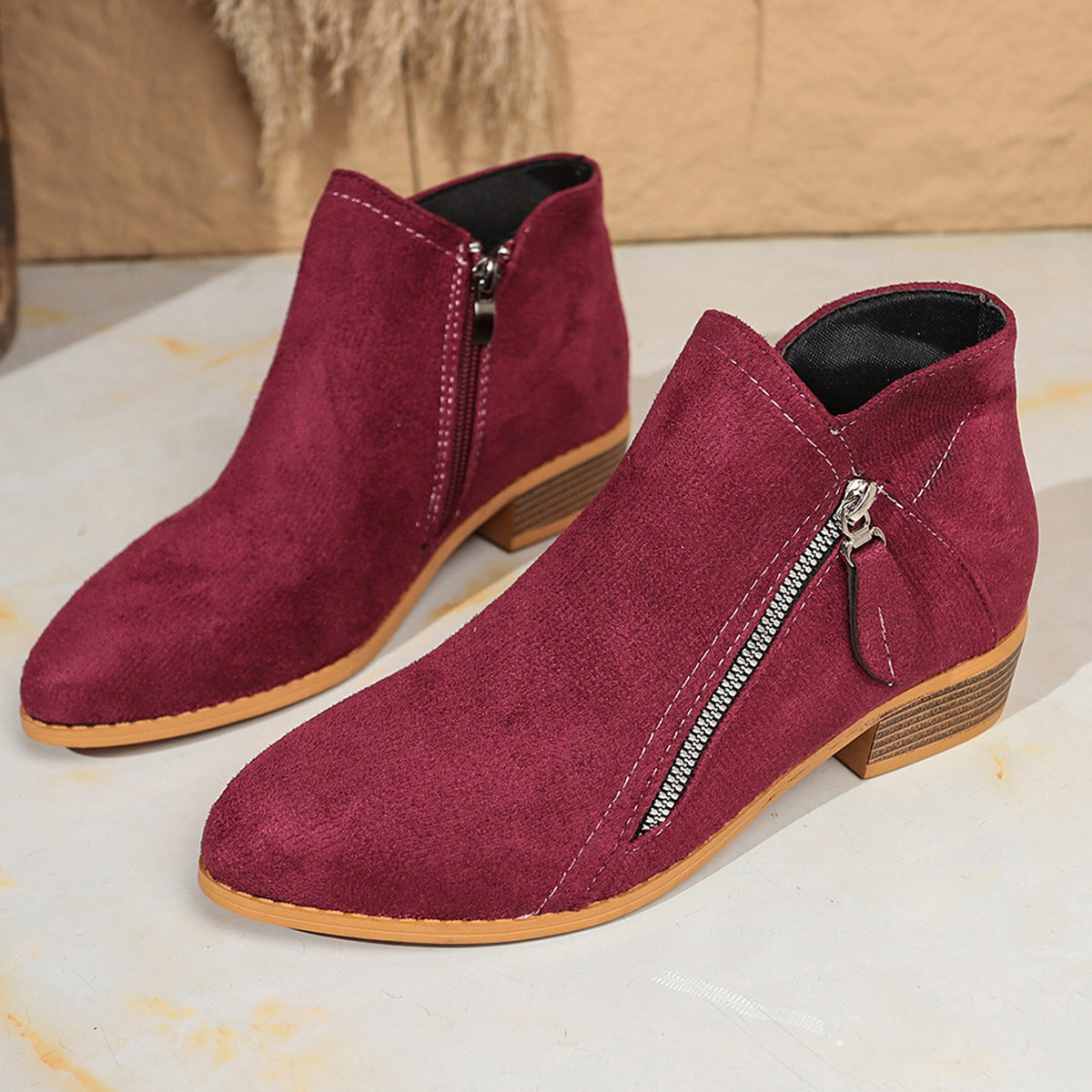 Suede Zipper Ankle Boots