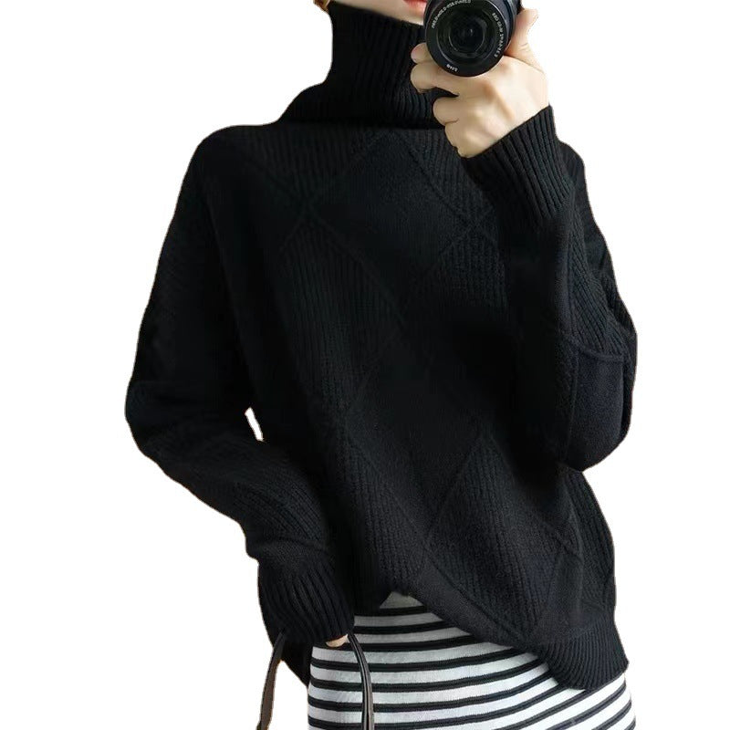 Cozy Diamond-Texture Knit Sweater
