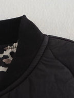 Quilted Women's Jacket with Stand Collar and Leopard Print Lining