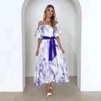 Off-the-shoulder floral maxi dress