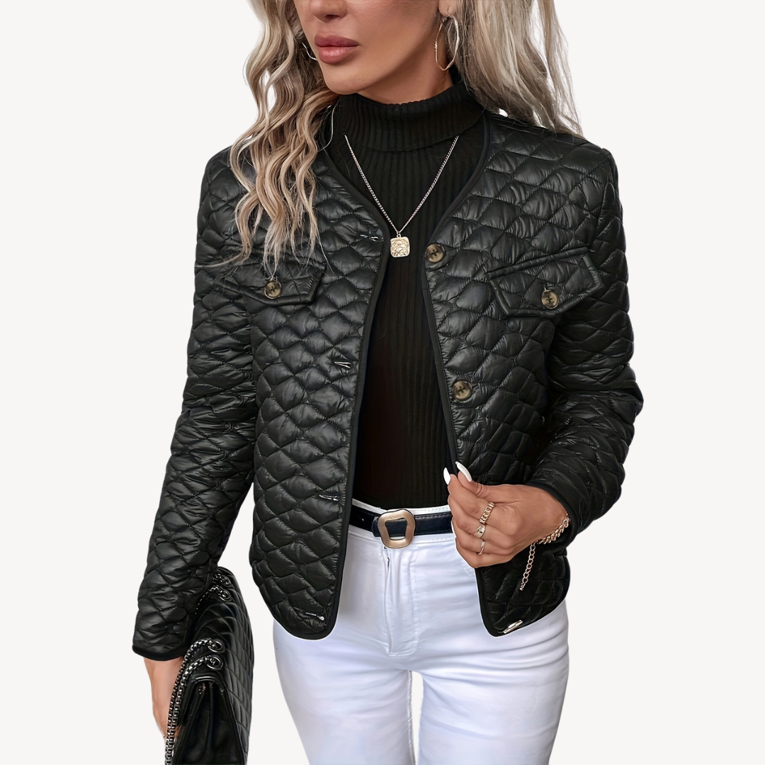 Lightweight Women's Cropped Quilted Jacket with Button-Front Closure