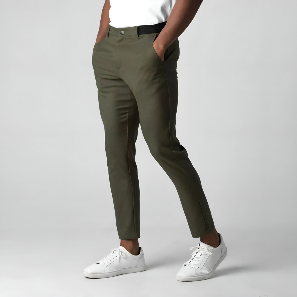 Tapered Full Length Men’s Trousers with Button Waist Closure and Side Pockets
