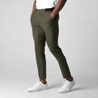 Tapered Full Length Men’s Trousers with Button Waist Closure and Side Pockets