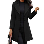 Knee-Length Notched Collar A-Line Trench Coat with Button Front Closure for Women