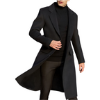 Men's Long Single-Breasted Notched Lapel Overcoat for Business and Formal Wear