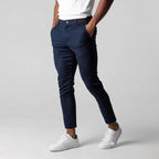 Tapered Full Length Men’s Trousers with Button Waist Closure and Side Pockets