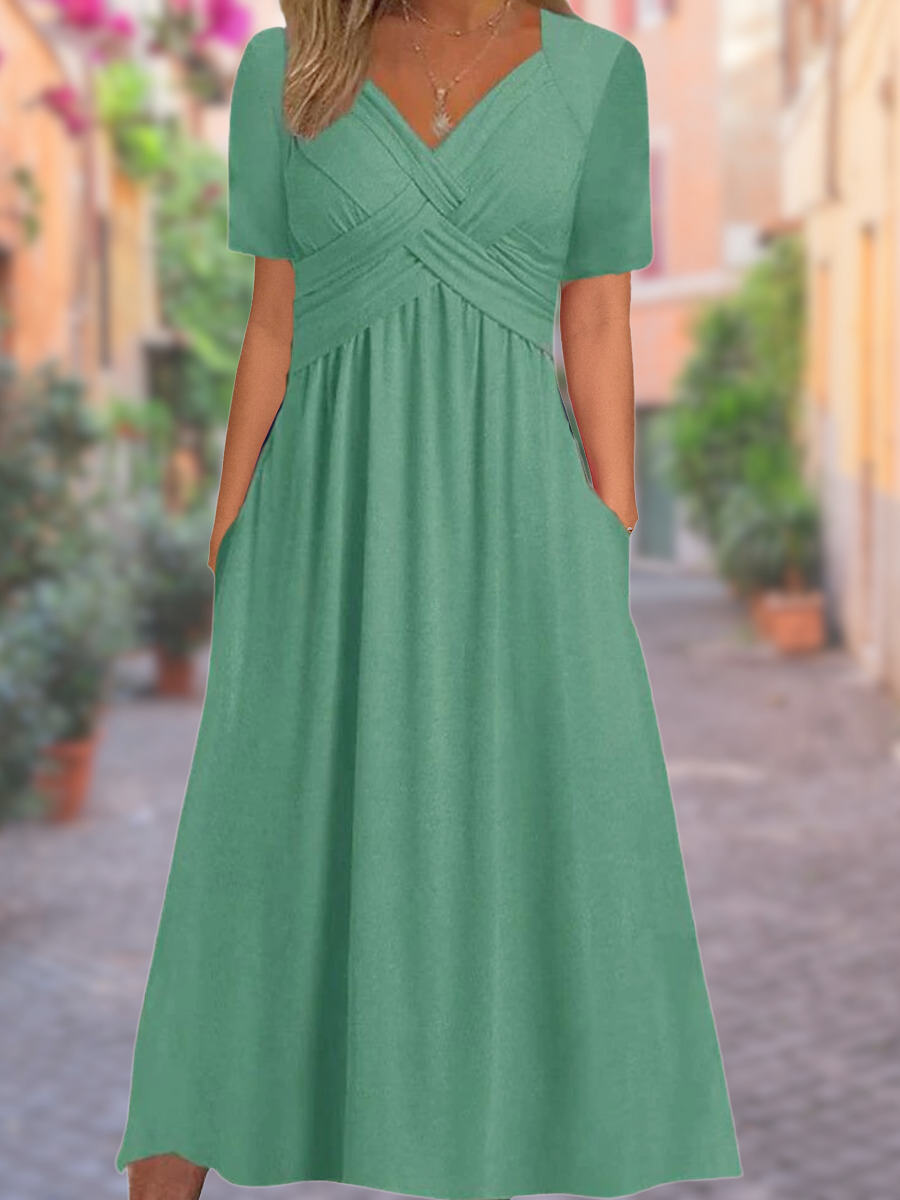 Women's V-Neck Tummy-Covering Dress for Effortless Style