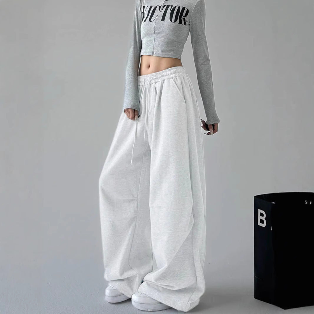Casual Womens Street-style Wide-leg Pants With A Tie-waist Design