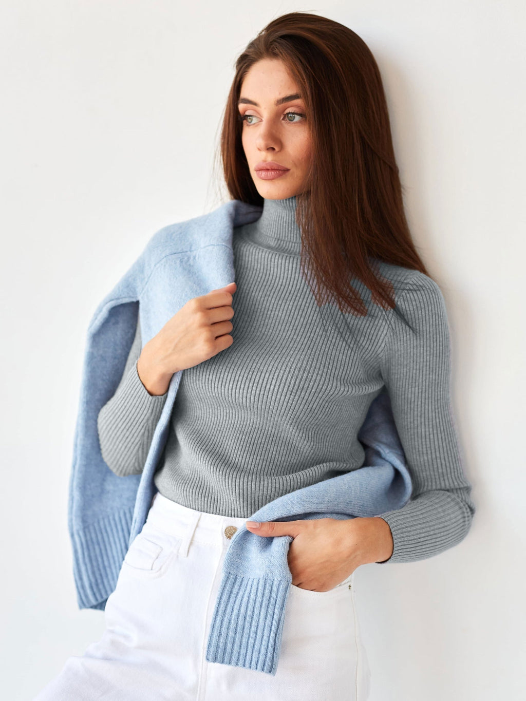 Women's Ribbed Turtleneck Knit Sweater - Slim Fit Long Sleeve Winter Pullover