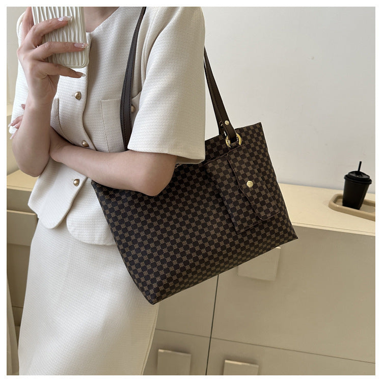 Vintage Checkered Large Capacity Shoulder Tote Bag