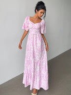 Women’s Floral Maxi Dress with Sweetheart Neckline and Tiered Design
