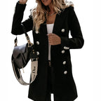 Women's Tailored Double-Breasted Long Coat with Classic Lapel Collar