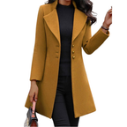 Knee-Length Notched Collar A-Line Trench Coat with Button Front Closure for Women