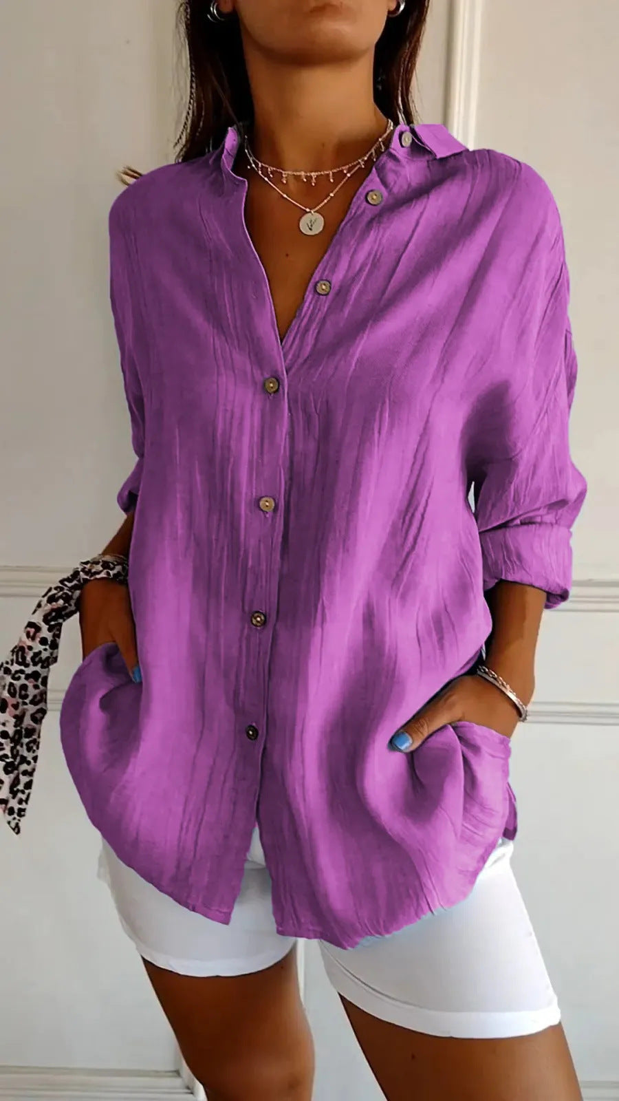 Casual Lapel Long Sleeve Pleated Shirt