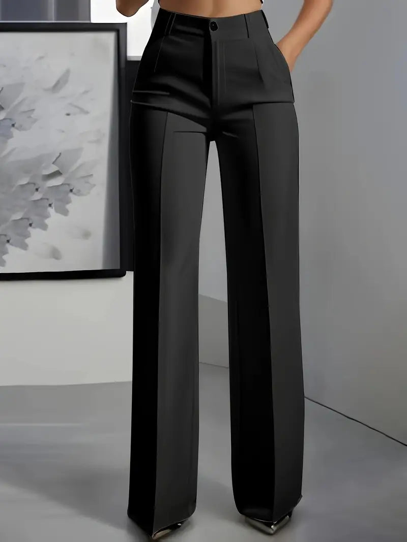 Luxe White High-Waist Wide Leg Minimalist Trousers