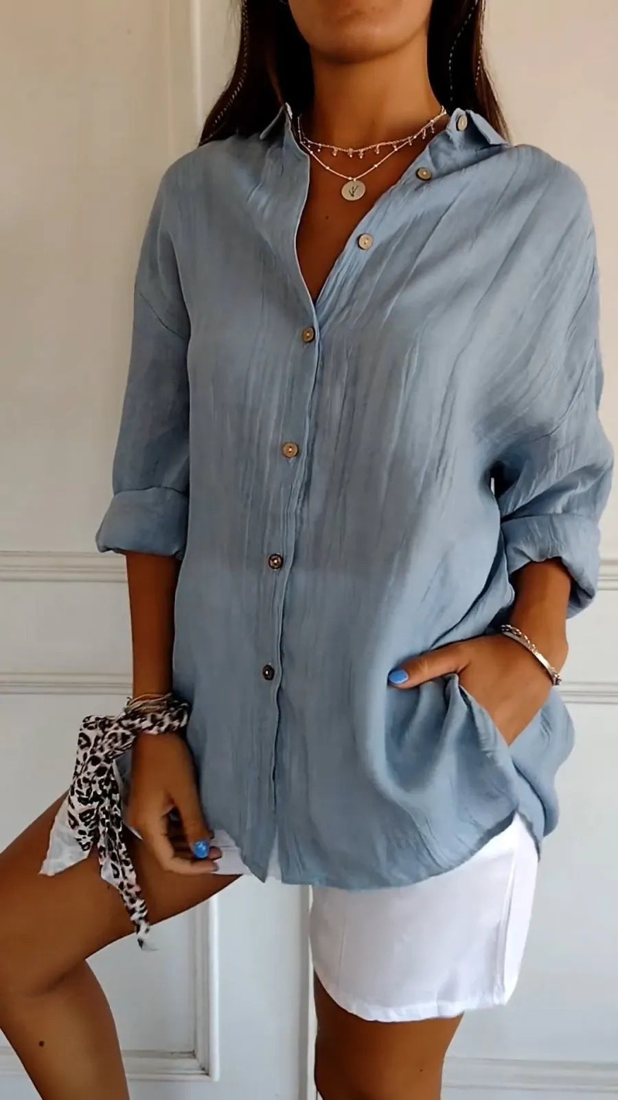 Casual Lapel Long Sleeve Pleated Shirt