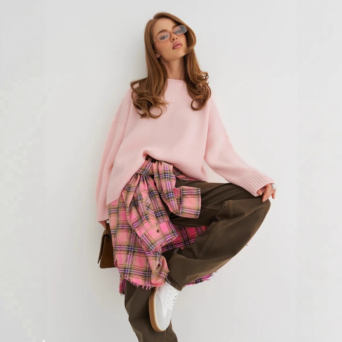 Relaxed Fit Ribbed Knit Crewneck Pullover Sweater