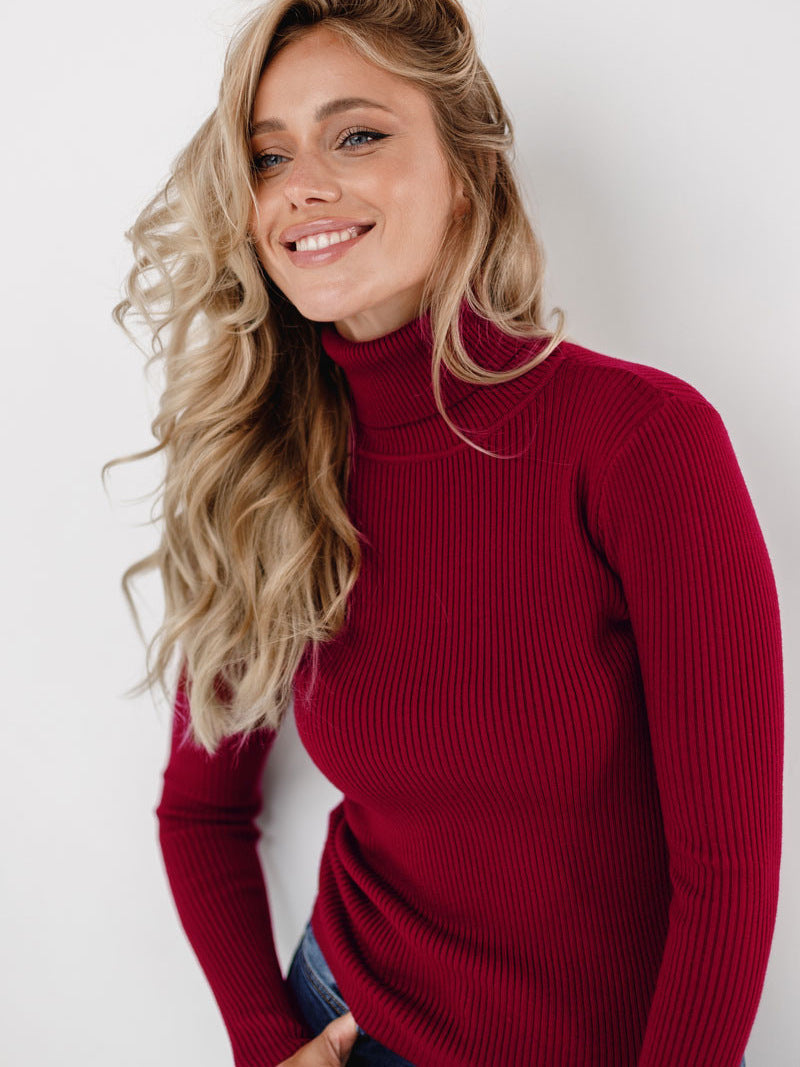 Women's Ribbed Turtleneck Knit Sweater - Slim Fit Long Sleeve Winter Pullover