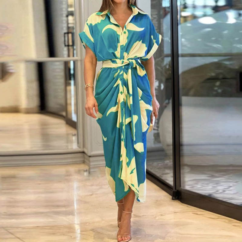 Women's Button-Front Shirt Dress with Belt