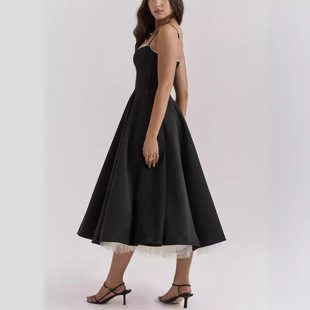 Women's Long Pink Dress - Bustier Style and Voluminous Skirt