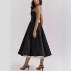 Women's Long Pink Dress - Bustier Style and Voluminous Skirt