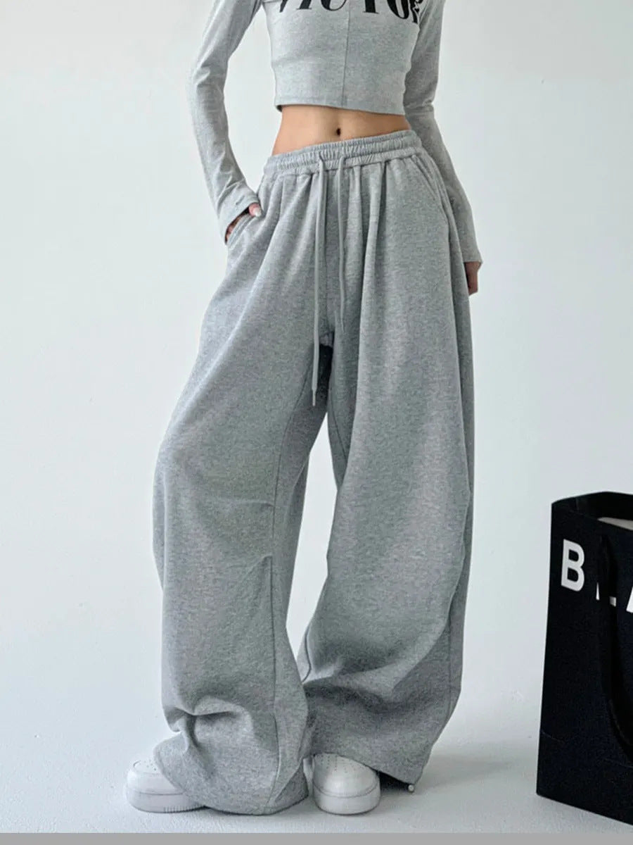 Casual Womens Street-style Wide-leg Pants With A Tie-waist Design
