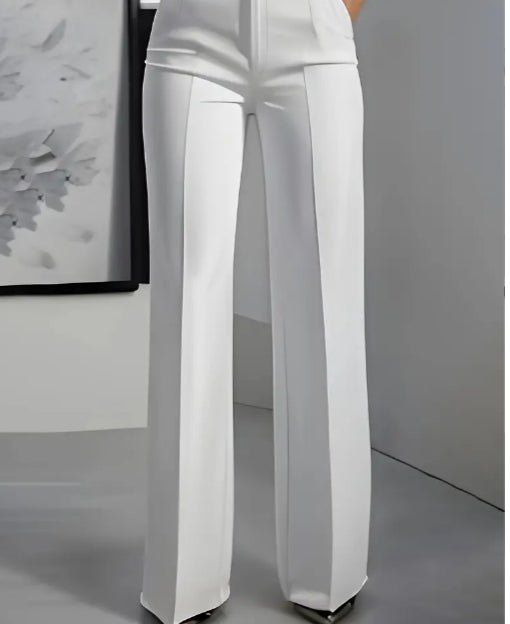 Luxe White High-Waist Wide Leg Minimalist Trousers
