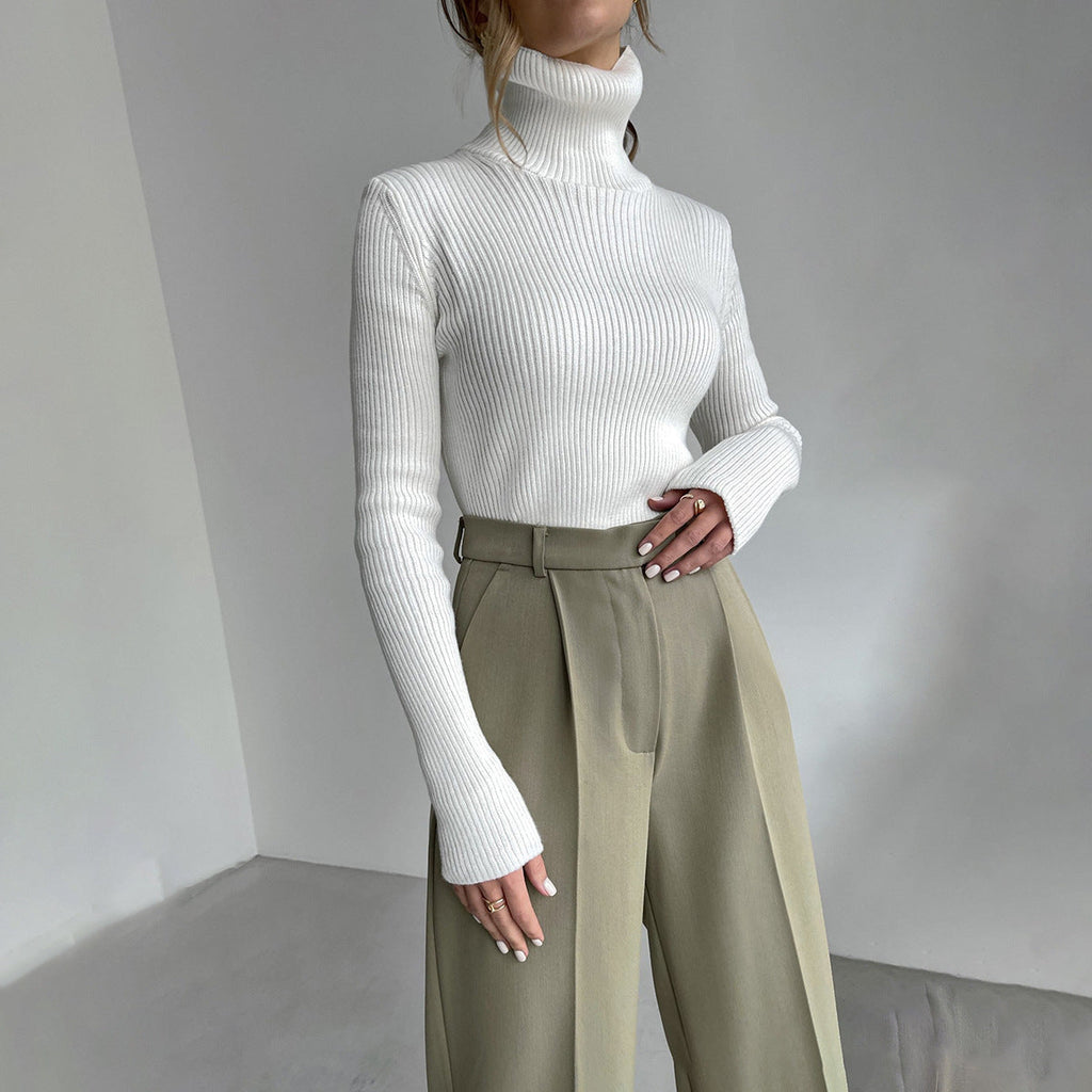Women's Premium Ribbed Turtleneck Sweater - Slim Fit Long Sleeve Knit Pullover