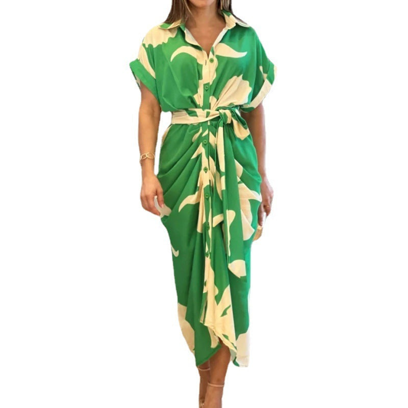 Women's Button-Front Shirt Dress with Belt