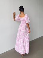Women’s Floral Maxi Dress with Sweetheart Neckline and Tiered Design