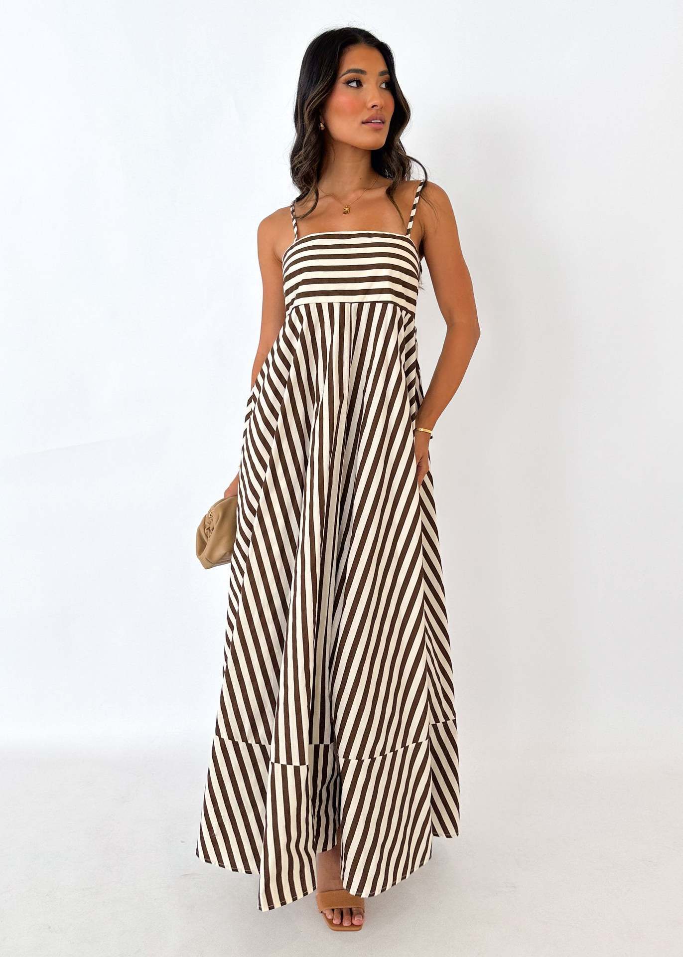 Striped dress with open back belt
