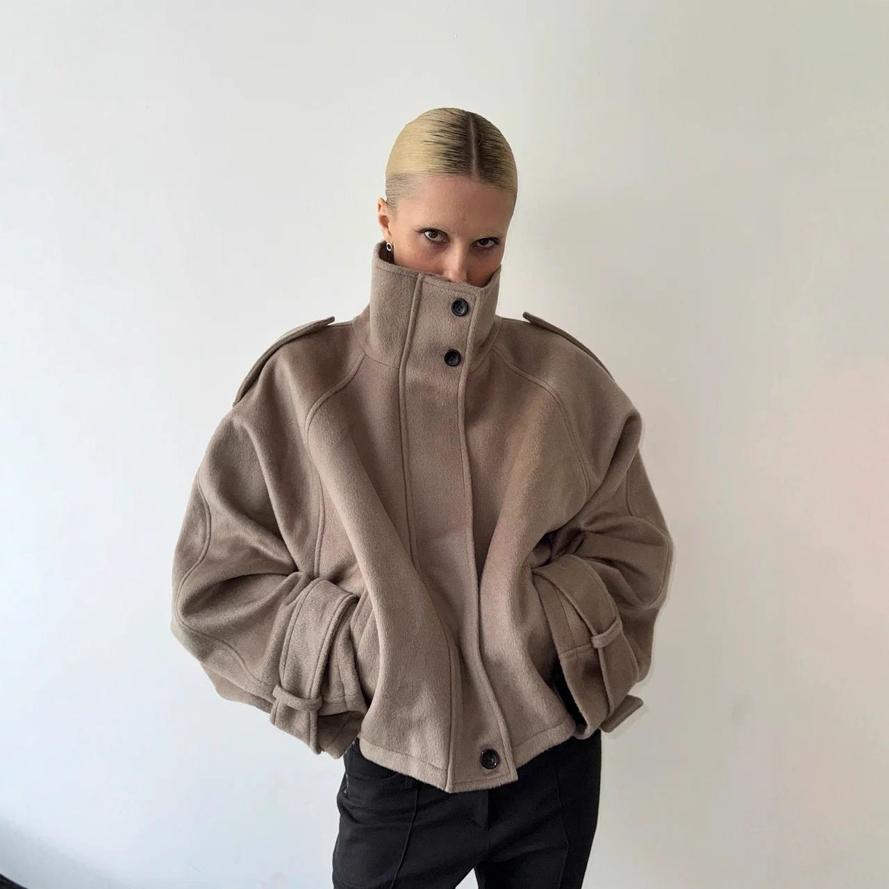 Women’s Short Wool-Blend Zip-Up Jacket