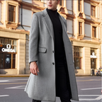 Men's Long Single-Breasted Notched Lapel Overcoat for Business and Formal Wear