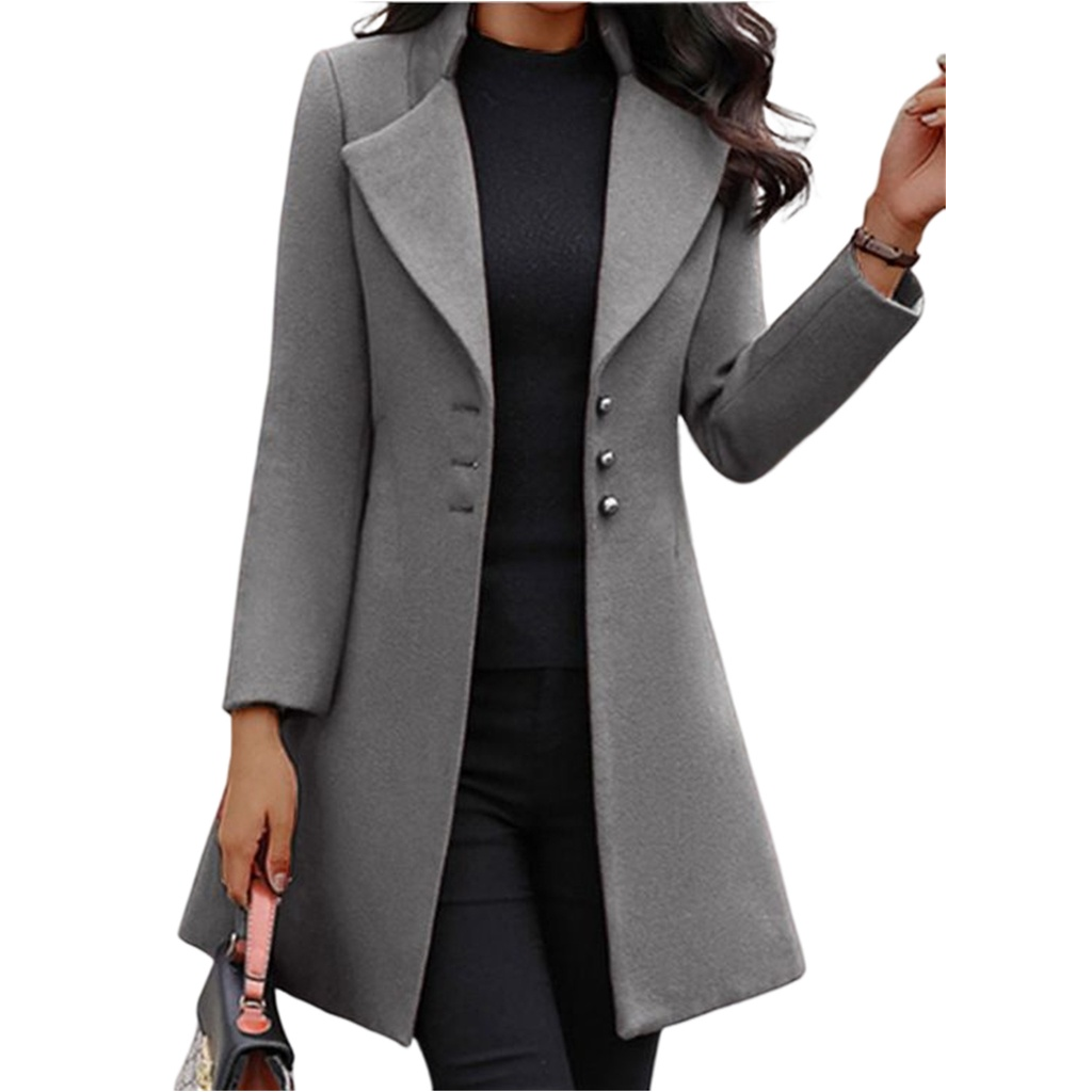 Knee-Length Notched Collar A-Line Trench Coat with Button Front Closure for Women