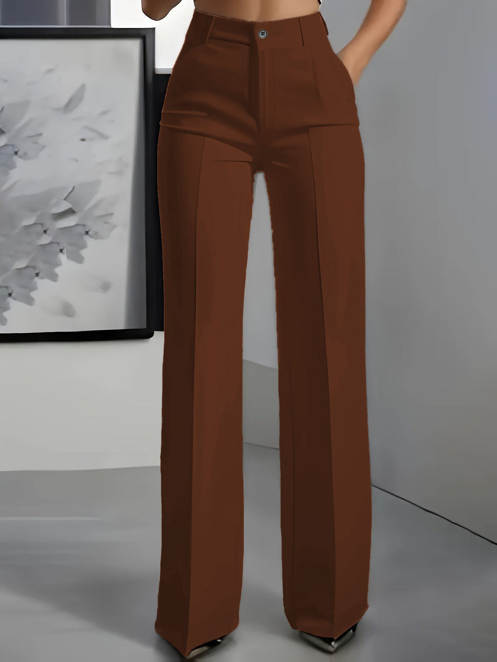 Luxe White High-Waist Wide Leg Minimalist Trousers